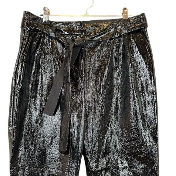 Who What Wear Black Polyurethane Belted Trouser Pants Pleated Dressy Size 4 - Picture 2 of 14